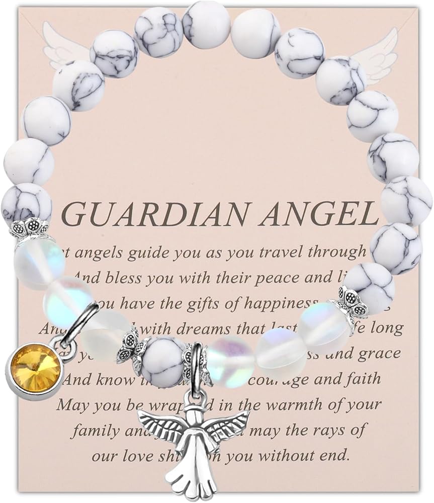 FUSTMW Guardian Angel Bracelet for Women Girl 12 Birthstone Bracelet Guardian Angel Jewelry Birthstone Memorial Sympathy Gift