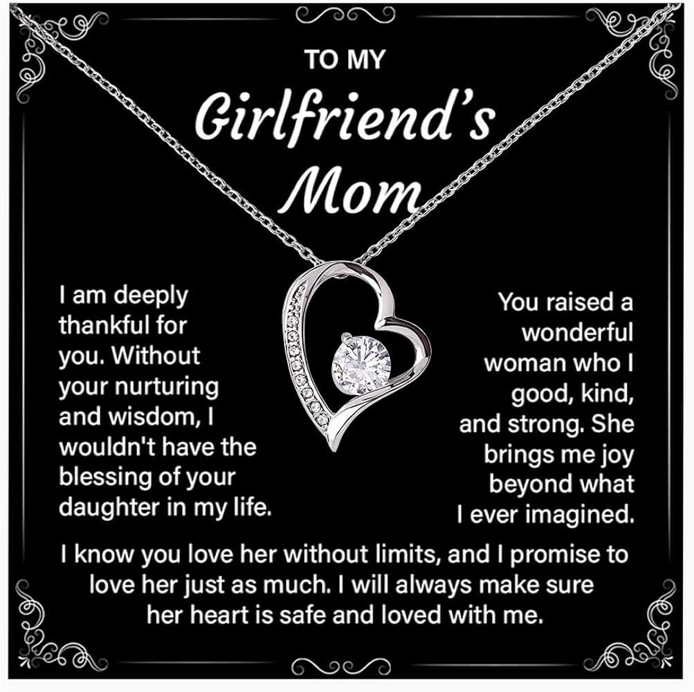 To My Girlfriend's Mom Gift For Mother's Day Jewelry, Anniversary, Birthday Present From Boyfriend, Forever Love Necklace For Your Girlfriend's Mother With Thankful Message Card And Amazing Gift Box