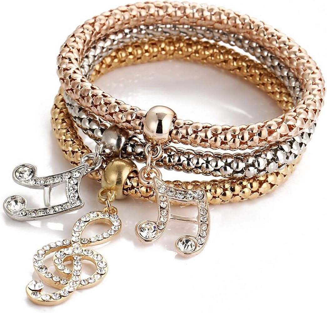 RINHOO 3PCS /SET Multilayer Charms Stretch bracelet Gold/Silver/Rose Gold Crystal Corn Butterfly Heart Elephant Chain Bracelet For Women