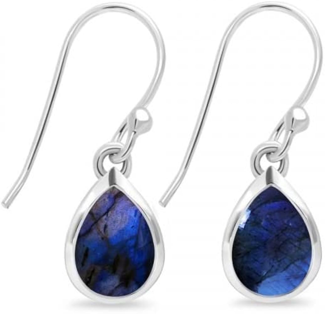 RKGEMS 925 Sterling Silver Labradorite Blue Flash Stones Earring Pear Shape Daily Use Jewelry