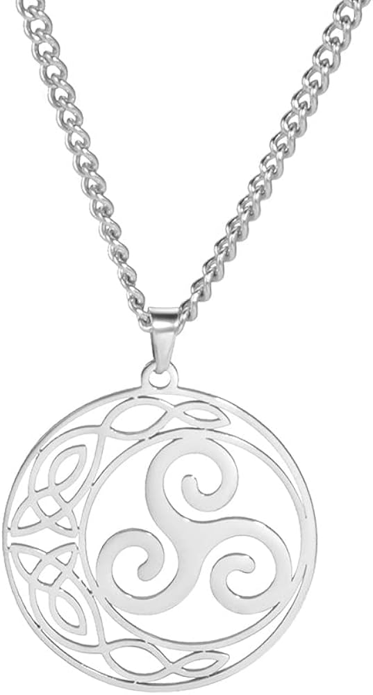 EUEAVAN Triple Spiral Celtic Round Pendant Necklace Triskele Pendant Stainless Steel Adjustable Triskelion Swirl Pendant Necklace Pagan Wiccan Pendant Necklace