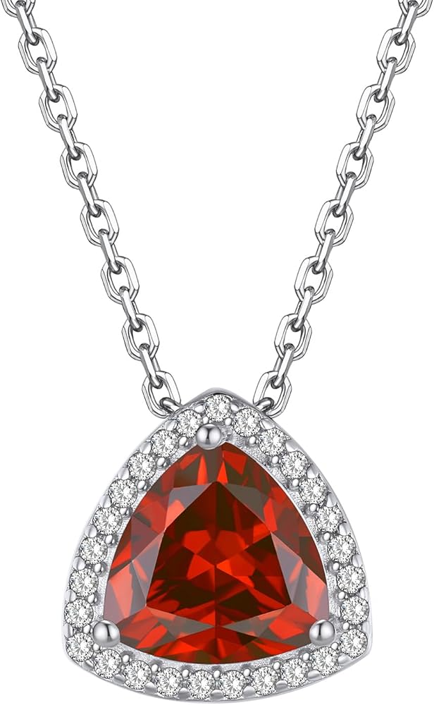 Bestyle Sparkling 925 Sterling Silver Birthstone Necklaces for Women, Created Heart/Round/Teardrop/Square Crystal Solitaire Pendant Diamond Necklace, Great Birthday/Anniversary/Wedding Gifts