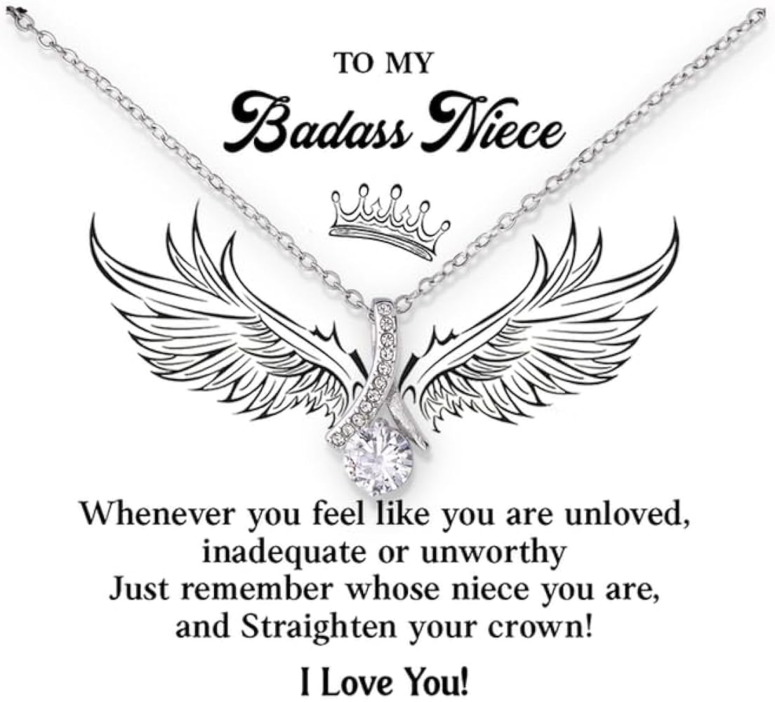 To My Badass Niece Necklace Gift For Her Birthday Graduation Or Wedding, Badass Niece Necklace From Aunt Or Uncle With Amazing Message Card, Aunt And Niece Jewelry With Elegant Box