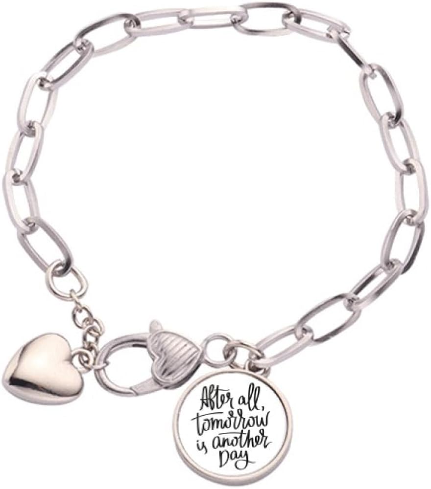 Tomorrow is Another Day Quote Heart Chain Bracelet Jewelry Charm Fashion