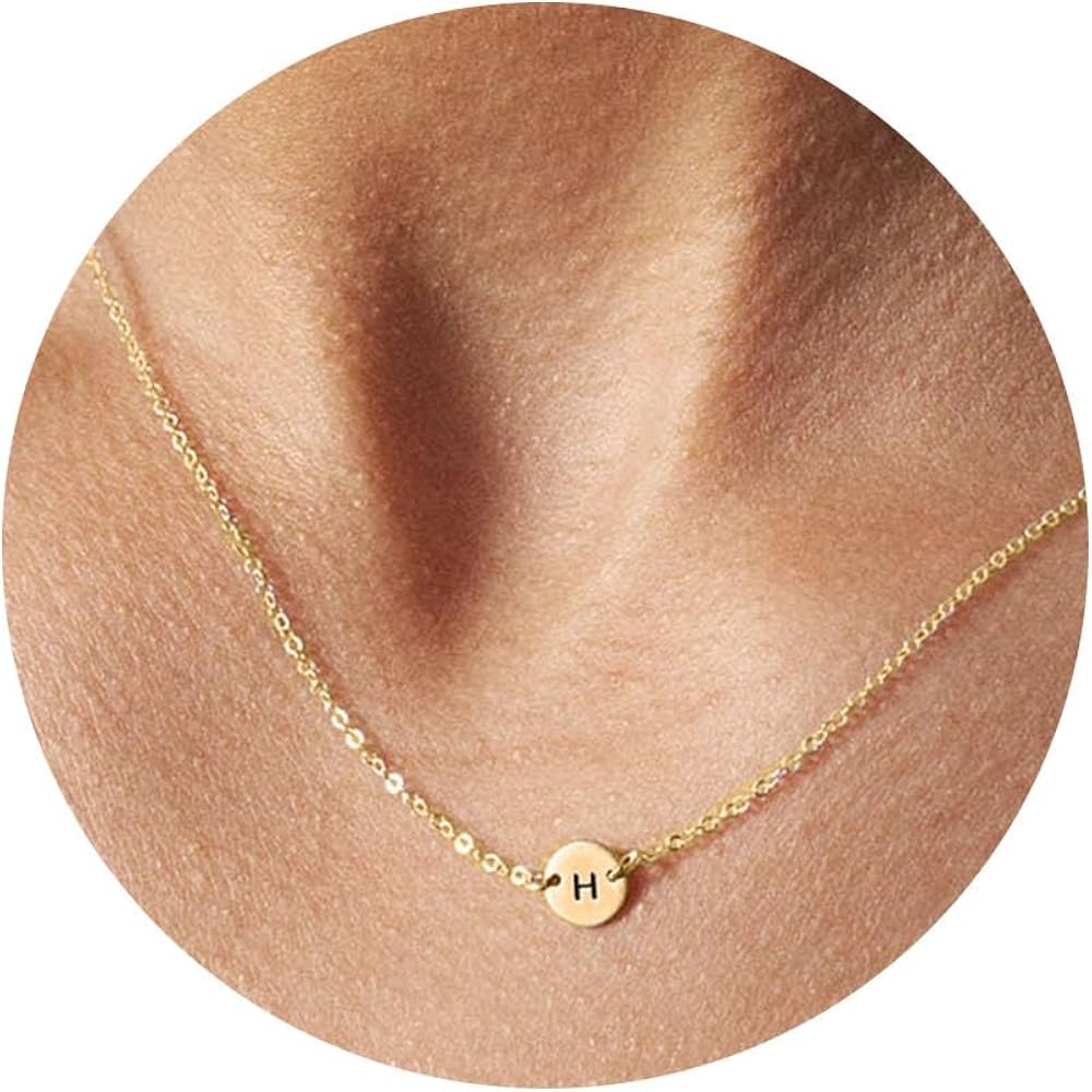 JSJOY Disc Initial Necklaces for Women Girls, 14K Gold Plated/Silver Letter A-Z Pendant Necklaces Tiny Initial Choker Necklace for Teen Girls Jewelry Gifts for Women Wife Girlfriend