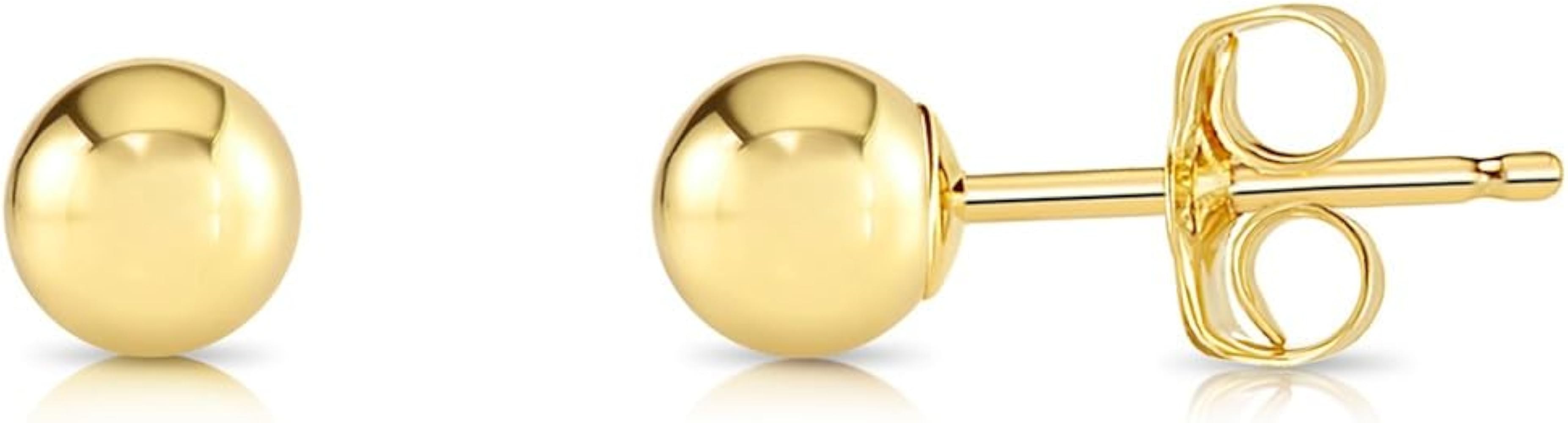 14k Yellow Gold Polished Ball Stud Earrings with Butterfly Pushback