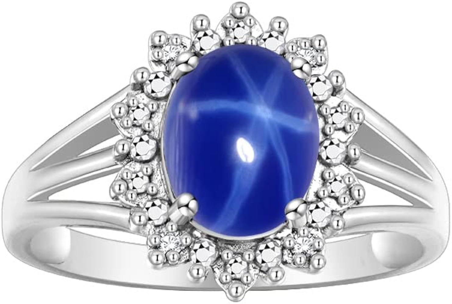 Rylos Sterling Silver Ring with Princess Diana Inspired 9X7MM Gemstone and a Halo of Diamonds - Birthstone Jewelry for Women in Sizes 5-10