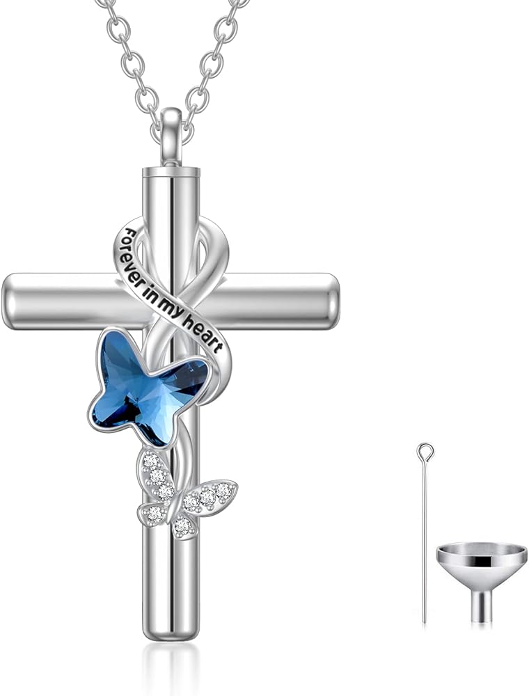 Cross Urn Necklace for Ashes 925 Sterling Silver Cremation Jewelry with Funnel Filler Kit Ashes Necklace for Human Women Girl Pets