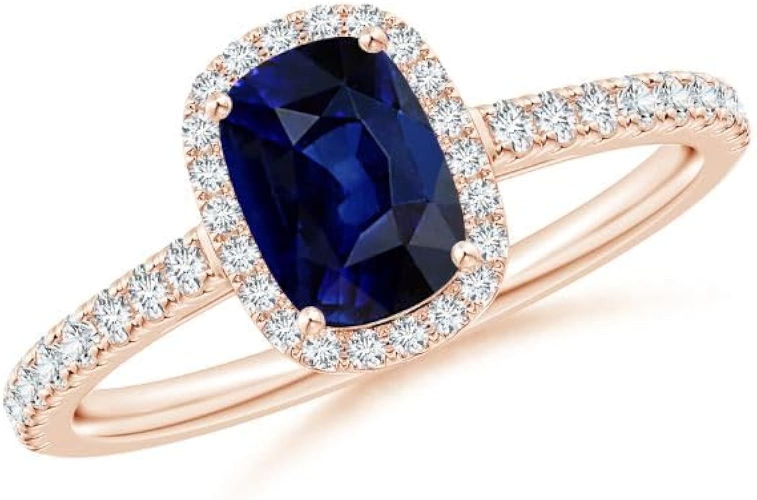 CARILLON Cushion Shape Blue Sapphire CZ Diamond Solitaire with Accents Ring 925 Sterling Silver 18k Rose Gold plated September Birthstone Gemstone Jewelry Wedding Engagement Women Birthday Gift