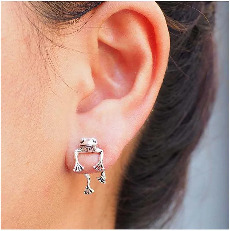 Ulobey Cute Animal Ear Studs Frog Earring - Fashion 3D Vintage Sliver Frog for Girls Women - Simple Cartoon Ear Studs Decors - Creatives Gifts Accessories - Frog