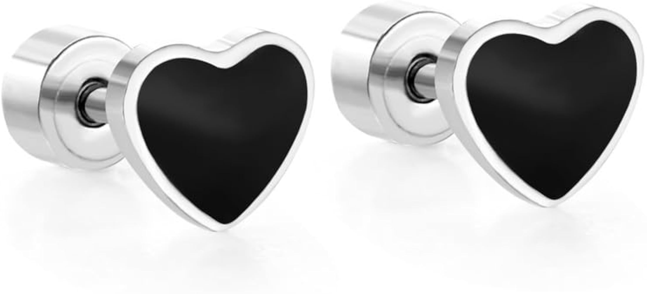 18G Black Enamel Heart Love Screw Back Small Stud Earrings for Women Men Teens Girls Minimalist Surgical Steel Cartilage Tragus Piercing Sleeper Studs Hypoallergenic for Sensitive Ears Valentine's Day Birthday Gift Her Daughter