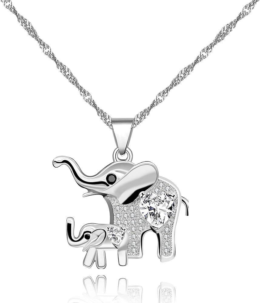 Uloveido Mom and Daughter Son Elephant Pendant Necklace Fashion Women Good Luck Jewelry Necklace for Mom Daughter Y484