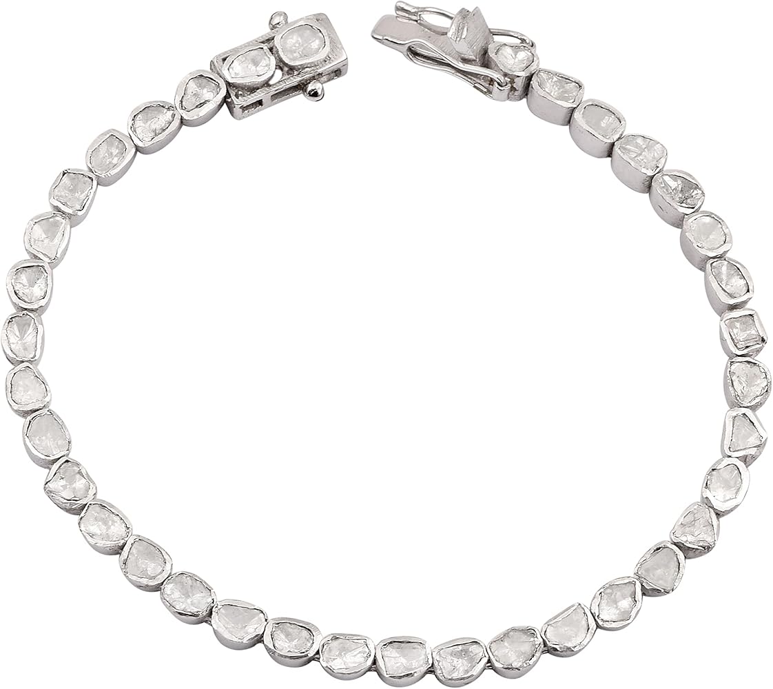 1.00 CTW Natural Diamond Polki Eternity Tennis Bracelet 925 Sterling Silver Platinum Plated Slice Diamond Jewelry