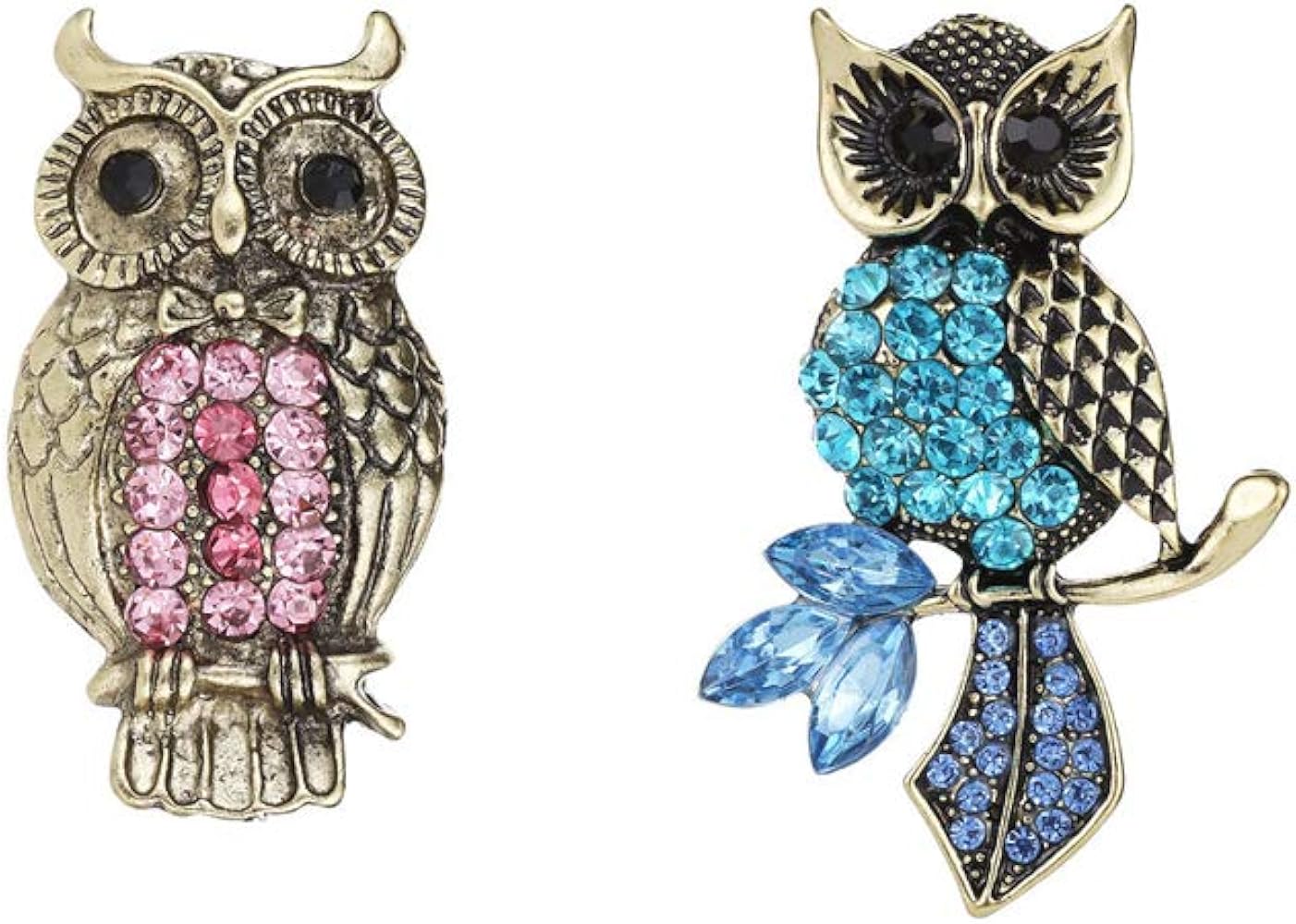 2 Pieces Owl brooch pin cute Crystal Rhinestone Animal Shape Retro Wedding Party fashion Jewelry for Women and Girls