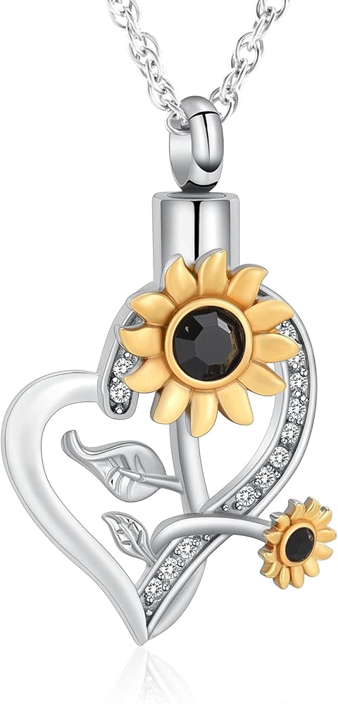 Sunflower Cremation Jewelry Urn Necklace for Ashes for Women Girls Memorial Link Necklace