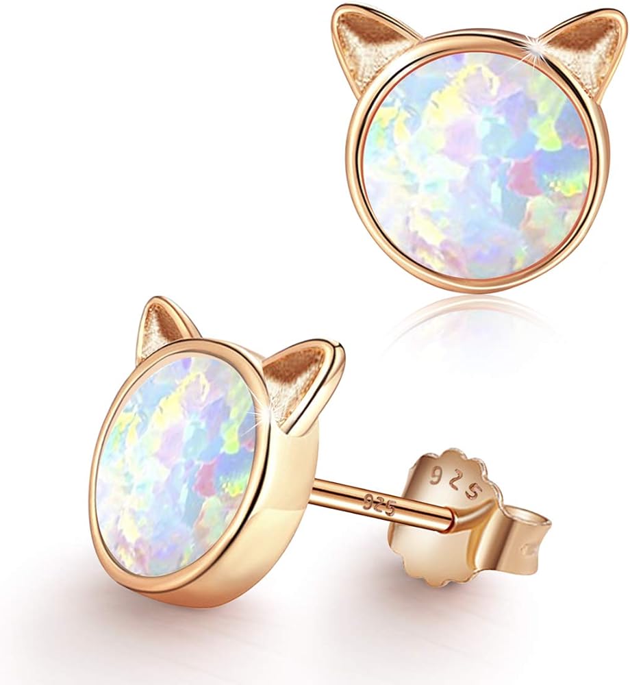 Unicorn Earrings for Girls, Hypoallergenic Fire Opal Stud Earrings ARSKRO S925 Sterling Silver with Gold Mini Tiny Cute Earring Jewelry Gifts for Kids Women