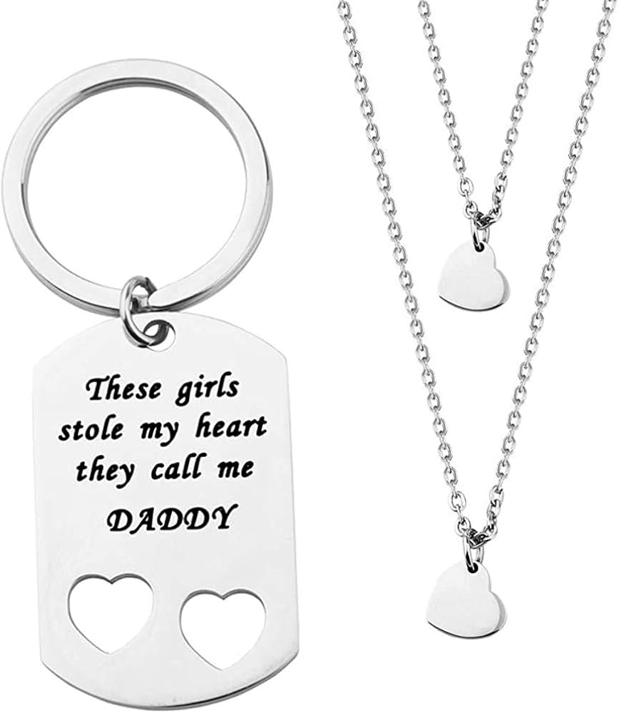 ENSIANTH Father Daughter Gift These Girls Stole My Heart They Call Me Daddy Keychain Set Heart Cut out Necklace for Daughter