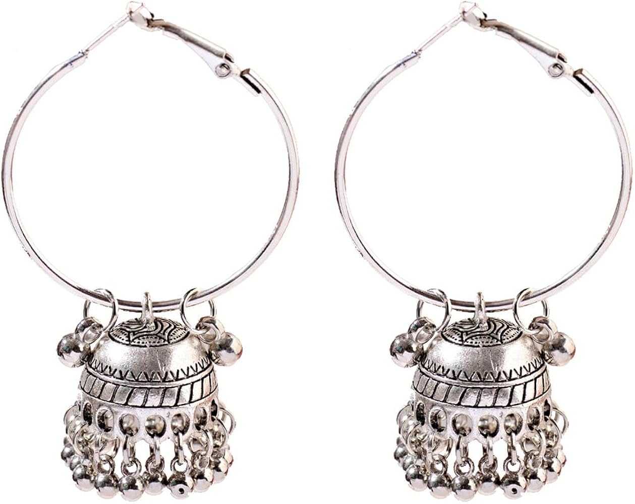 Vintage Traditional Indian Jhumki Huggie Hoop Statement Earrings for Women Girls Bollywood Ethnic Oxidized Jhumka Bell Dangle Drop Earring Boho Jewelry Gifts