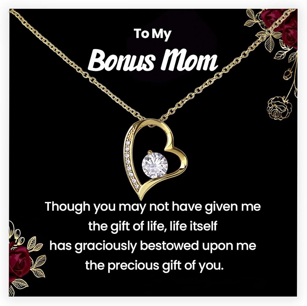 To My Bonus Mom Necklace Gift for Mother’s Day Anniversary Birthday, Bonus Mom Jewelry Gift From Bonus Daughter or Son With Meaningful Message Card, Luxury/Standard Box