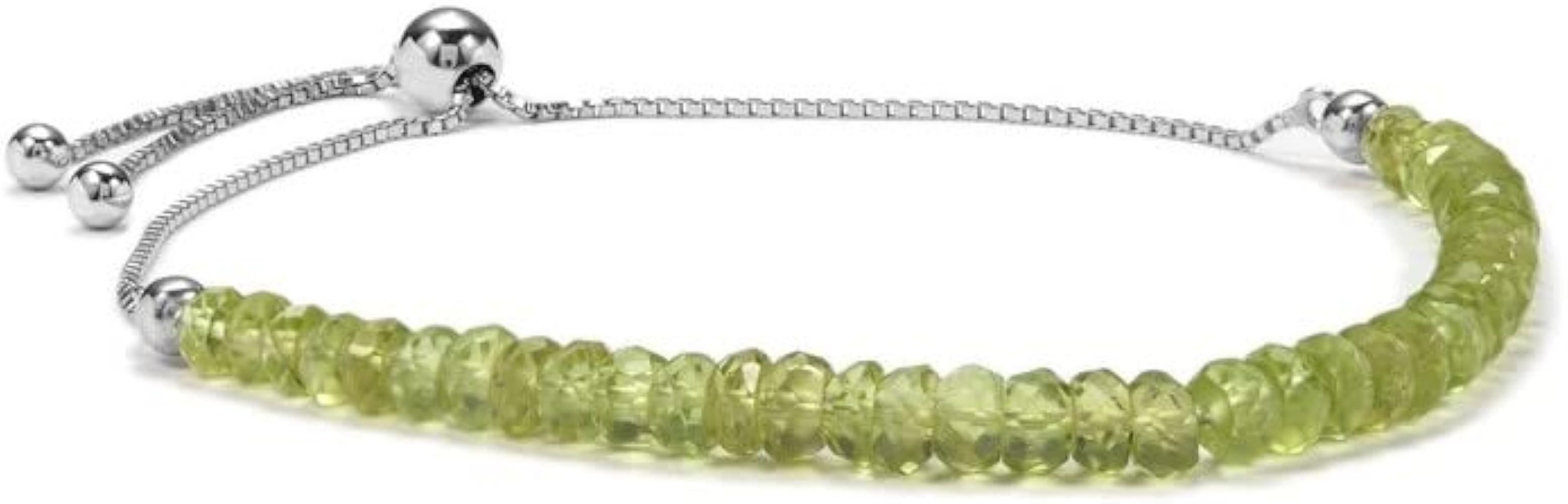 Peridot Bracelet 10 Inch, Sterling Silver Slider, Natural Peridot Faceted Rondelles Graduated, Beads Silver Jewelry, August Birthstone