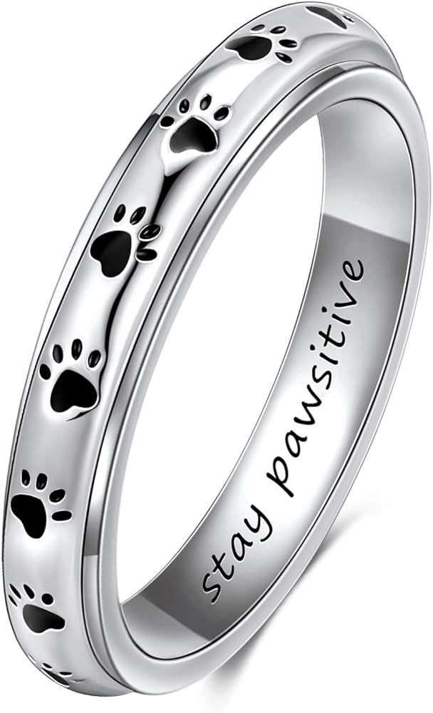 Keep Pawsitive Ring Anxiety Ring for Women Spinner Ring For Teen Girl Boy, S925 Sterling Silver Animal Cat Paw Ring Dog Ring Puppy Ring Kitten Ring for Kids