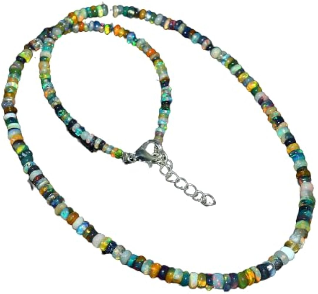 Natural Ethiopian Fire Opal Beads Necklace,Opal Rondelle Beads, 925 Silver Gemstone Jewelry