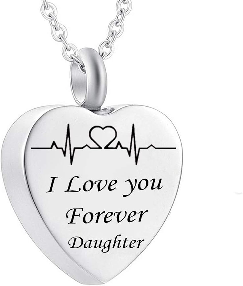 weikui Dad I Love You Forever Urn Necklaces for Ashes Keepsake Memorial Electrocardiogram Jewelry Cremation Heart Pendant with Fill Kit