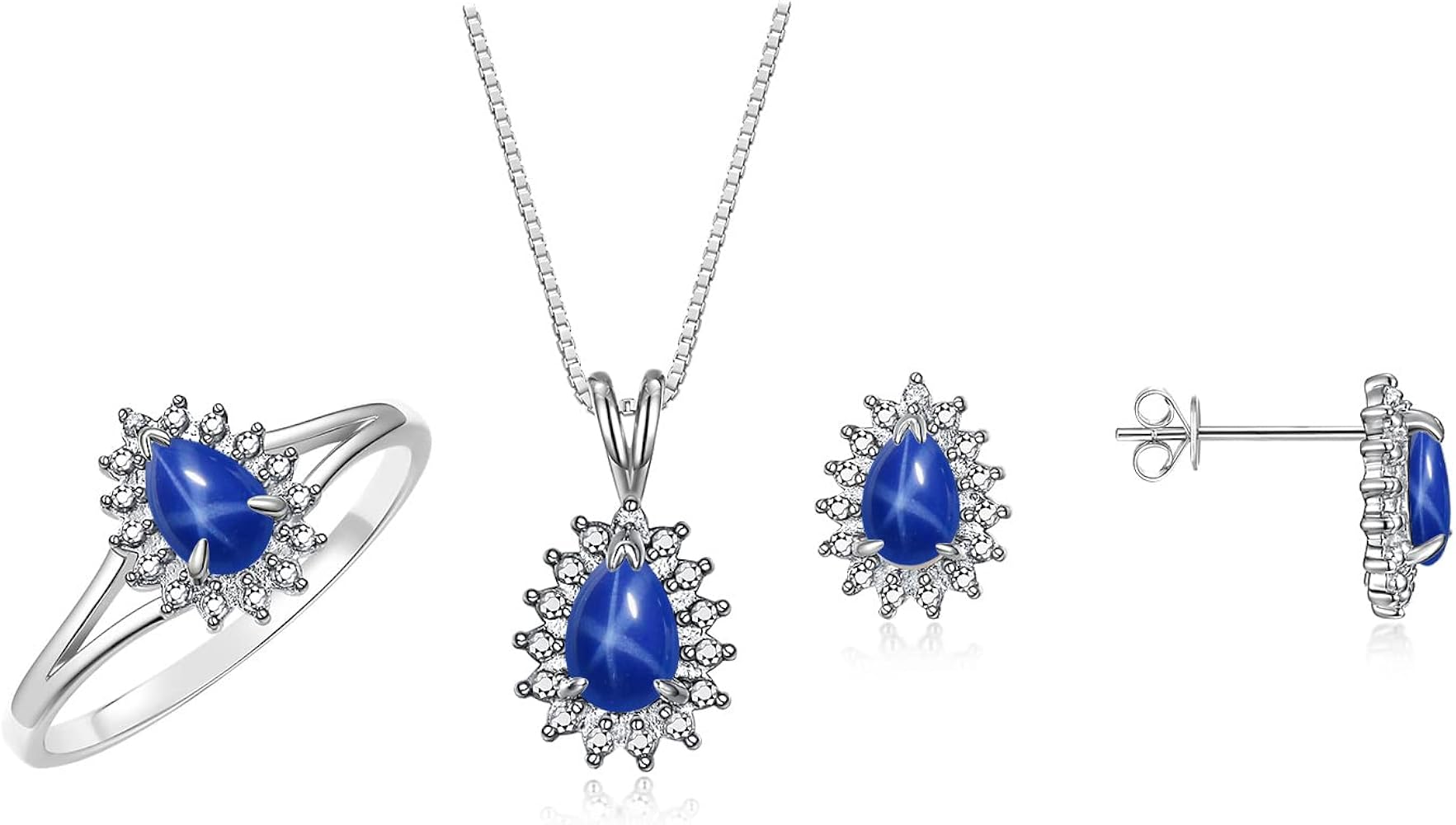 Rylos Women's Sterling Silver Birthstone Set: Ring, Earring & Pendant Necklace. Gemstone & Diamonds, Pear Tear Drop Shape 6X4MM Birthstone. Perfectly Matching Friendship Jewelry. Sizes 5-10.