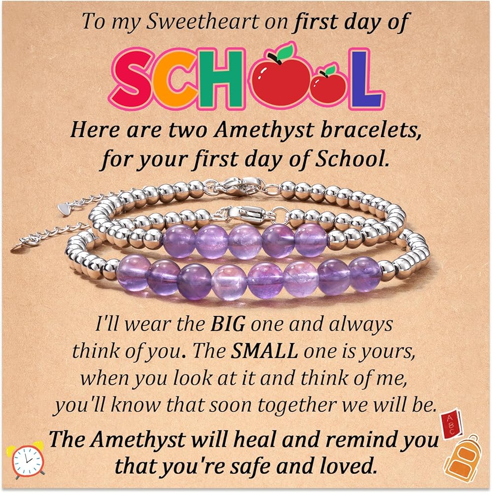 Back to School Gifts, Amethyst Bracelets, First Day of School/Kindergarten/Prek Bracelets GIfts for Girls, Mother Daughter ing Bracelets