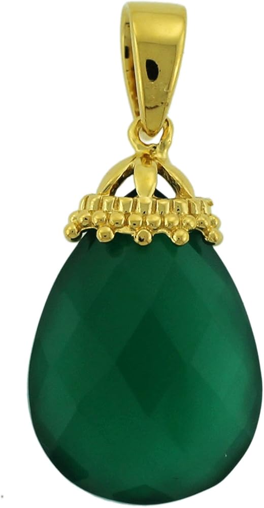 Carillon Green Onyx Natural Gemstone Pear Shape Pendant 10K, 14K, 18K Yellow Gold Party Jewelry