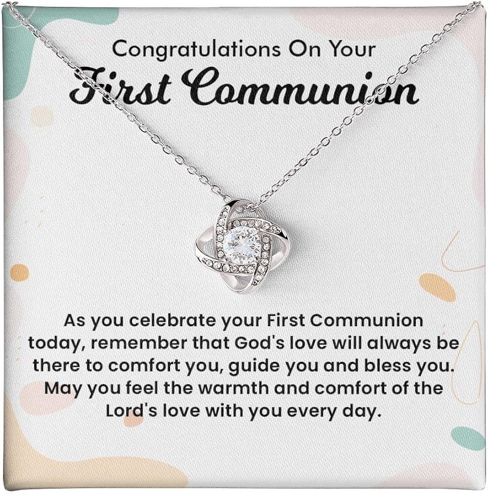 Congratulation On Your First Communion Necklace Gift, Love Knot Necklace For Christian Girl Gift, Communion Gift For Teenage Girls, And Women Jewelry.