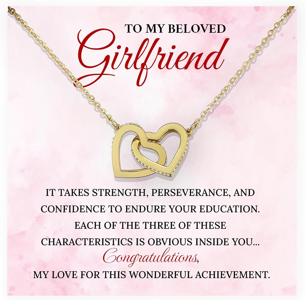 To My Beloved Girlfriend Graduation Necklace From Boyfriend, Interlocking Heart Necklaces For My Beloved Girlfriend, Graduation Jewelry For Women 2024, Graduation Gifts For Girls, Graduation Present With A Thoughtful Message Card And Box