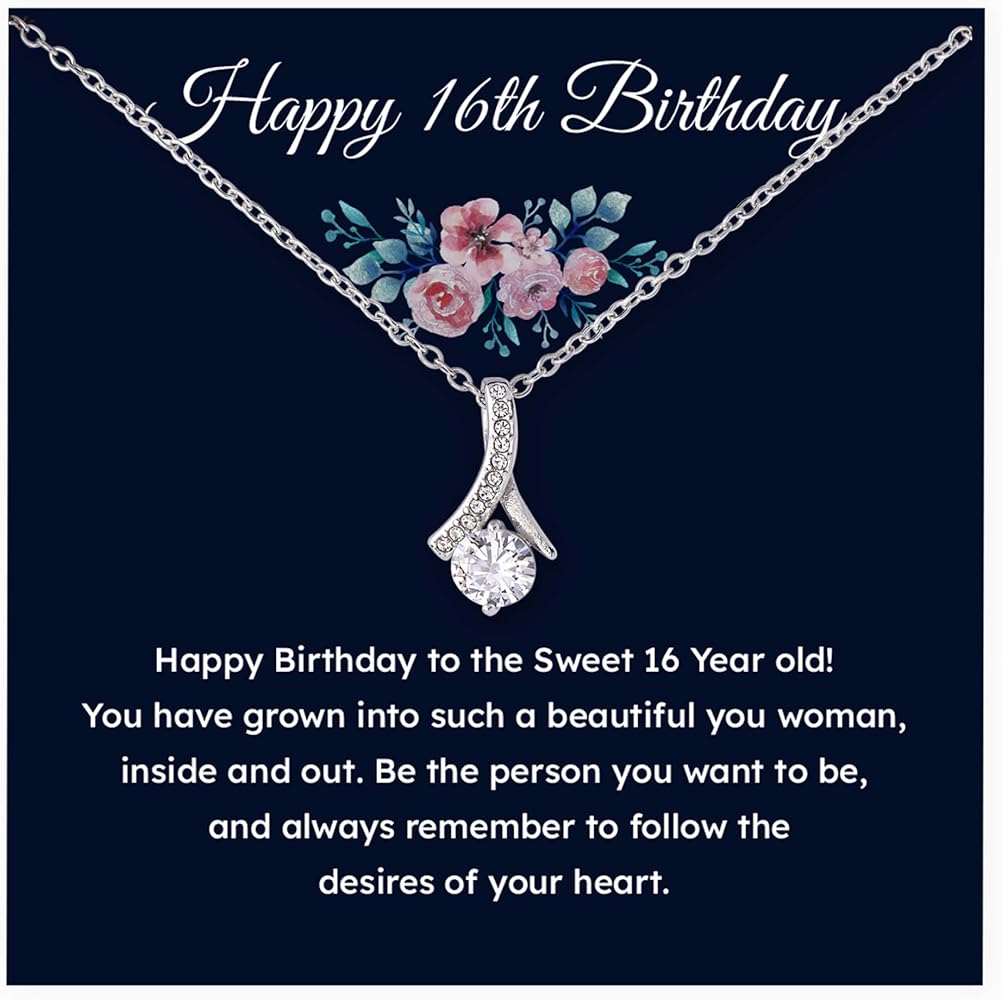 Happy 16th Birthday Necklace, Teenage Jewelry For Girls 16, Best Presents For 16 Year Old Girl, Unique Sweet 16 Gifts For Daughter, Granddaughter, Niece, Sister, Sweet 16 Girl Birthday Gifts Necklace With Message Card And Amazing Box