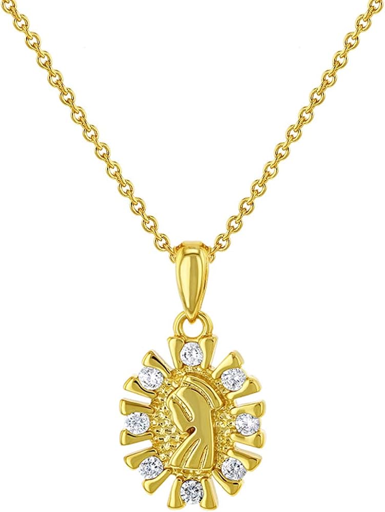 In Season Jewelry 18k Gold Plated Clear CZ Immaculate Virgin Mary Small Medal Pendant Necklace 18"