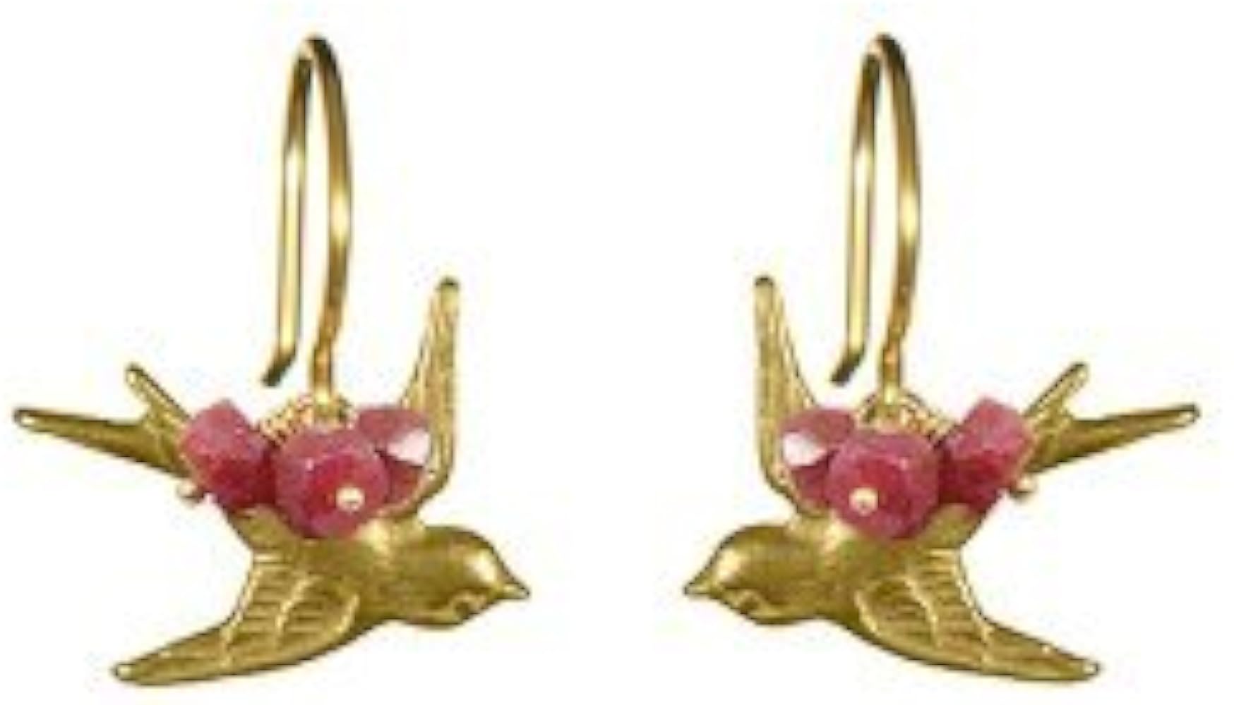 Bird With Rubies Earrings 18K Gold Vermeil by Catherine Weitzman Jewelry