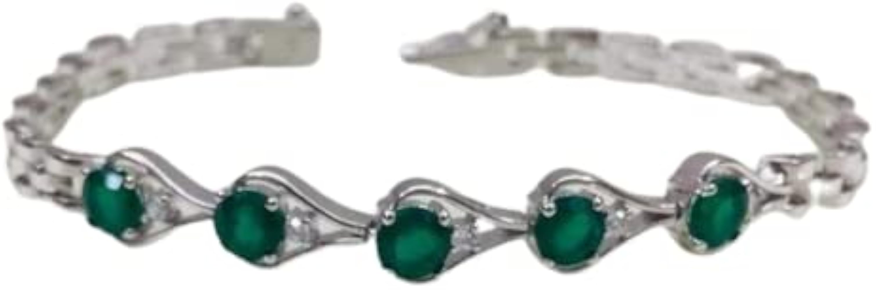 Sterling Silver 925 Round Green Emerald Designer Wedding Bracelet Gemstone Jewelry