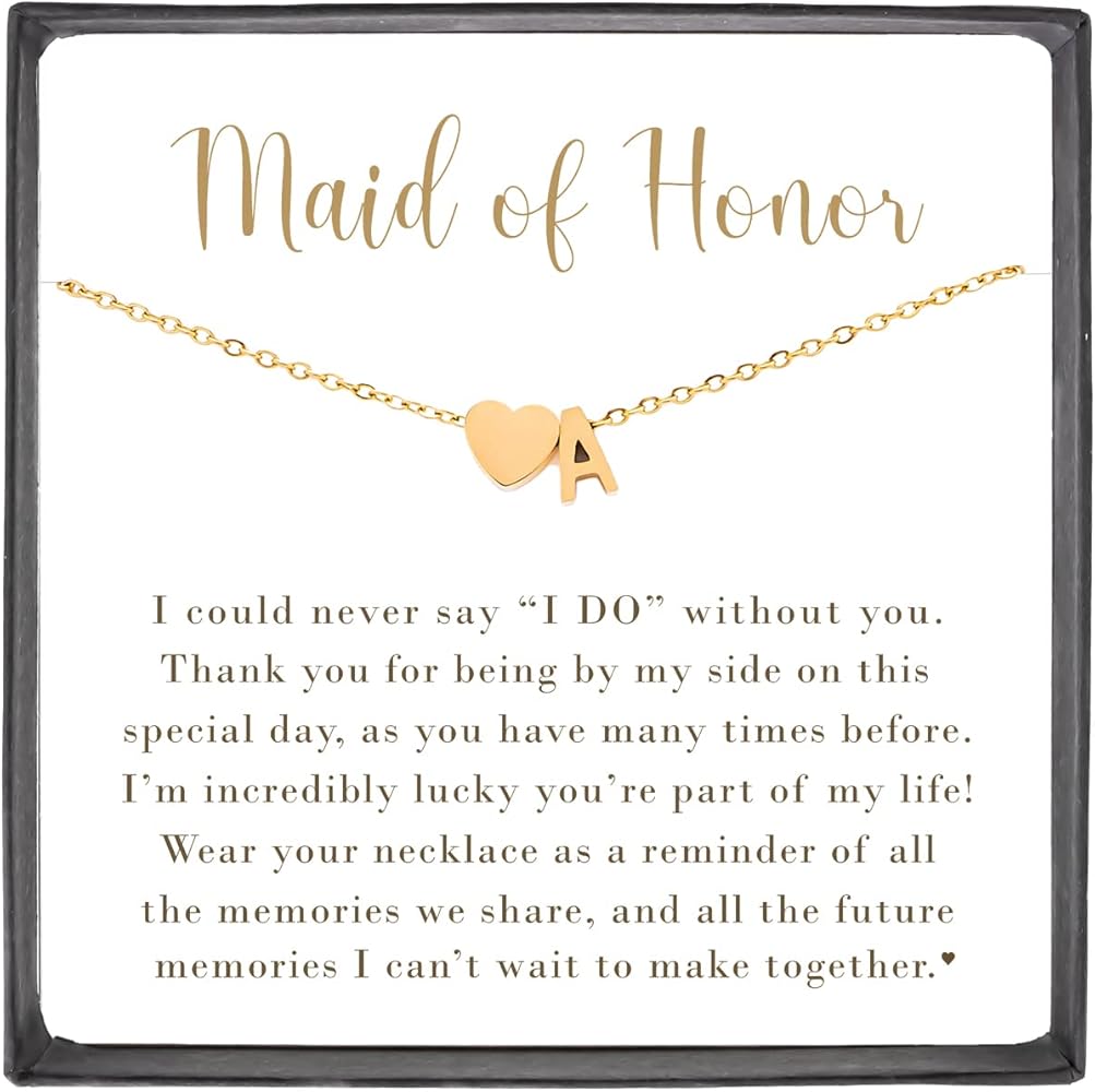 Personalized Bridesmaid Gift, Flower Girl Initial Necklace Gift, Bridesmaid Gift Box, Bridesmaid Proposal, Maid of Honor Heart Necklace With Card, Wedding Necklace Gift